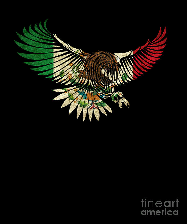 El Jefe Digital Art -  Flying Eagle Vintage Mexican Design Mexican Flag Design For Mexican Pride by Funny4You