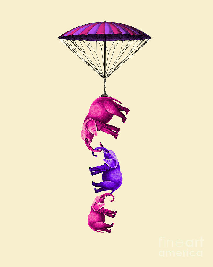 Elephant Digital Art - Flying elephants in pink and purple by Madame Memento