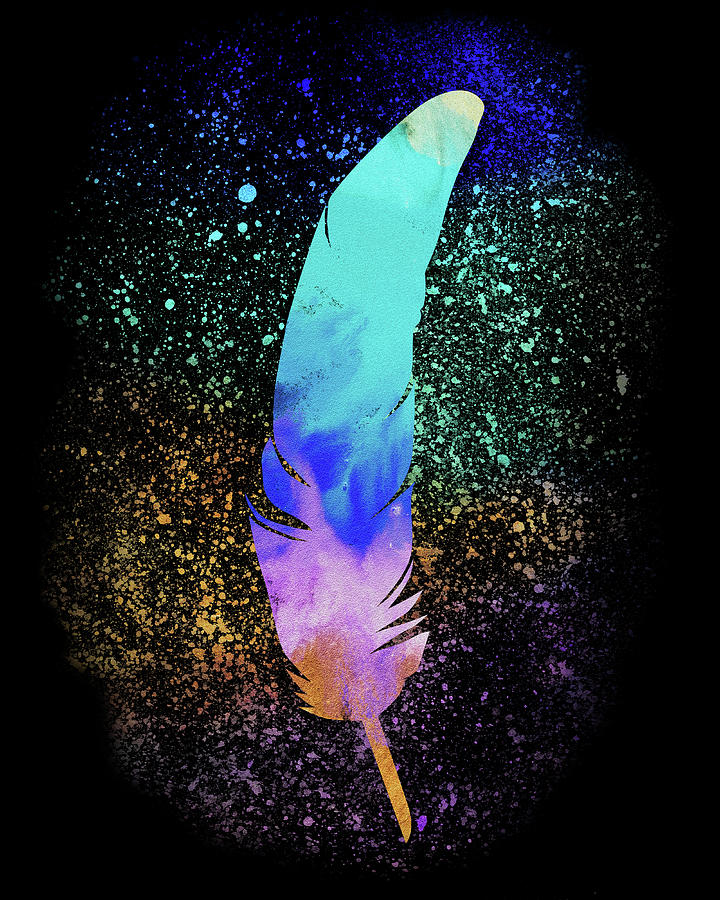 Flying Feather Glowing Watercolor Silhouette Painting