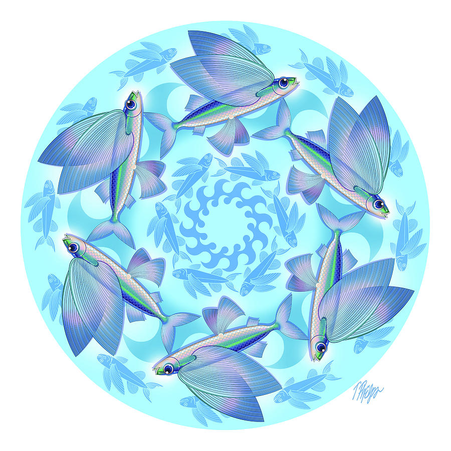 Flying Fish Wave Dance Mandala Digital Art by Tim Phelps