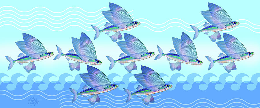 Flying Fish Wave Nature Panel Digital Art by Tim Phelps