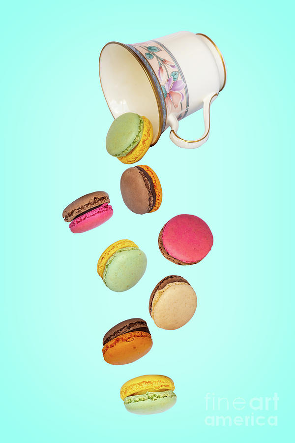 Cookie Photograph - Flying French macarons by Delphimages Photo Creations