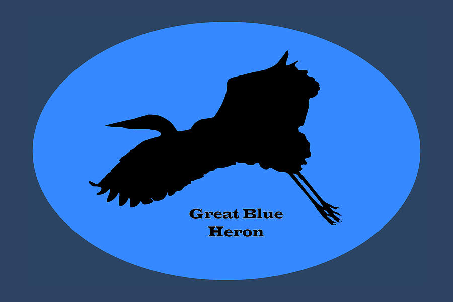 Flying Great Blue Heron Silhouette - Blue Digital Art by Dennis Lundell