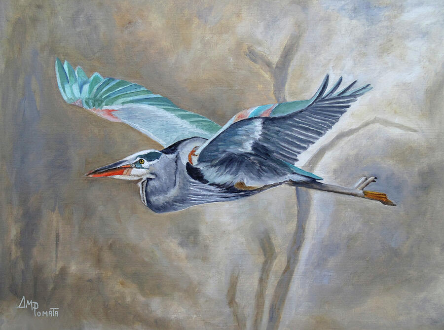Flying Heron Painting by Angeles M Pomata Flying Heron Painting by Angeles M Pomata