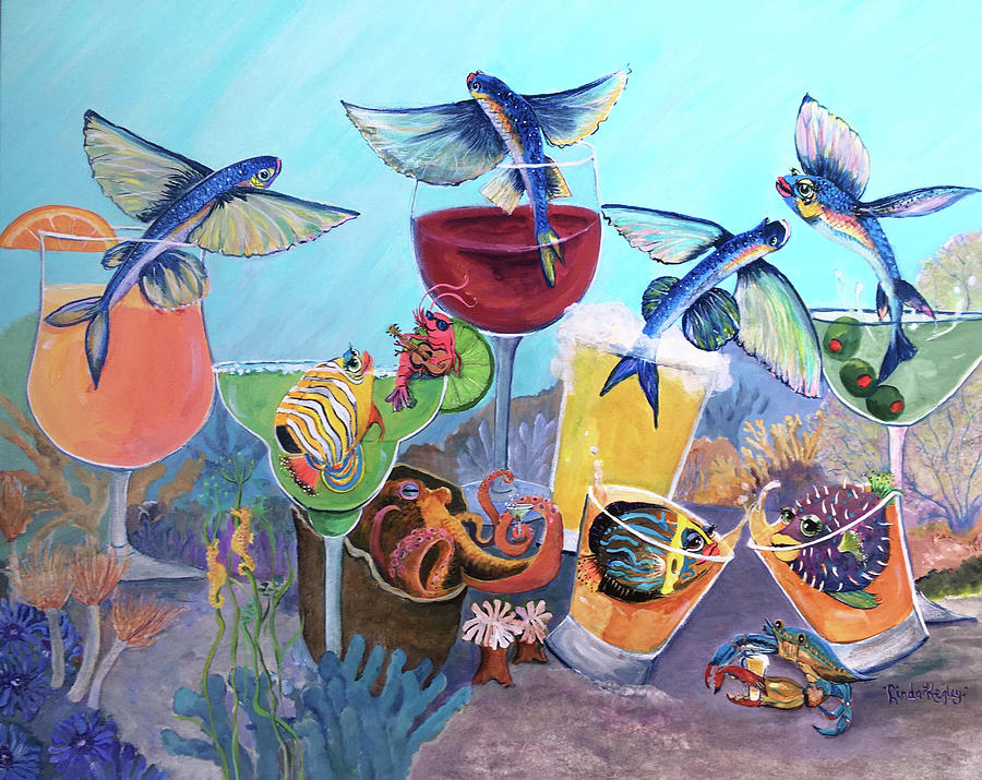 Flying High at the Reef Bar Painting by Linda Kegley