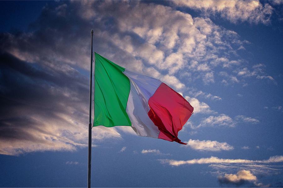 Flying Italian Flag against Drifting Clouds Photograph by Douglas Barnett