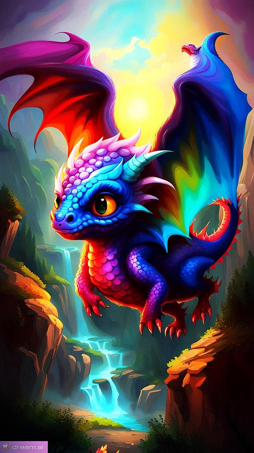 Flying Lessons for Colorful Baby Dragon Digital Art by Denise F Fulmer