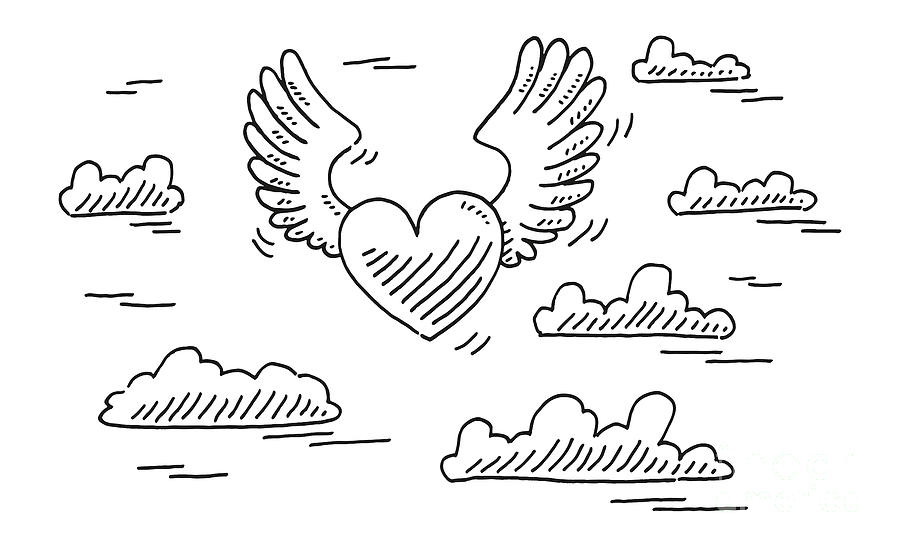 Flying Love Heart In The Sky Drawing Drawing by Frank Ramspott