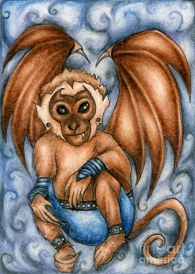 Flying Monkey Drawing Drawing by Kristin Aquariann