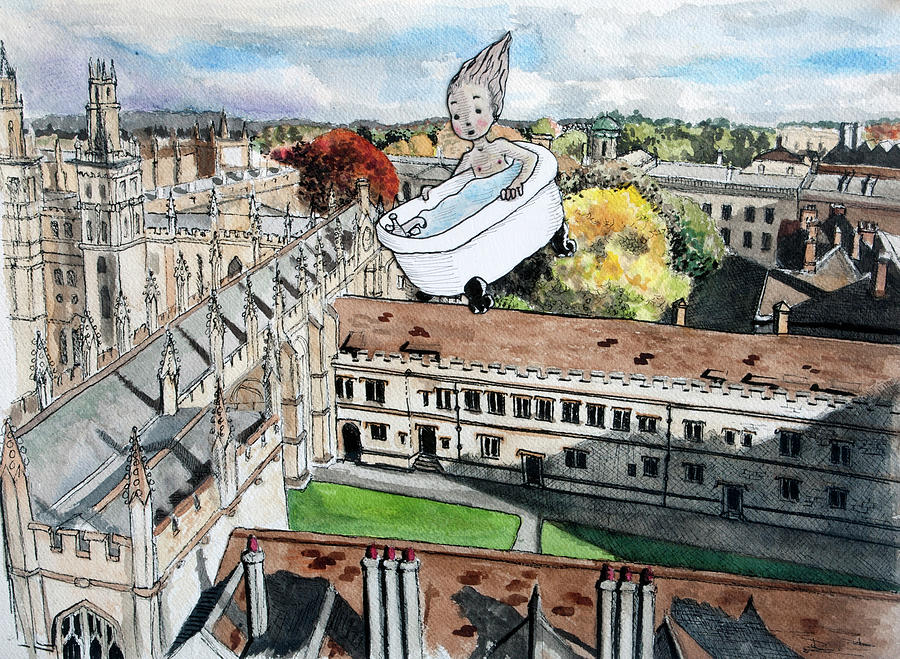 Flying My Bathtub Over All Souls Painting by Pauline Lim