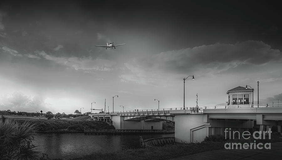Flying Over Circus Bridge, Venice, Florida, BW Photograph by Liesl Walsh