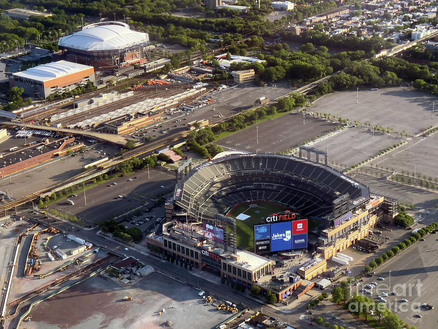Flying over NYC, Aerial NYC Photo  of Citi-Field Photograph by Steven Spak
