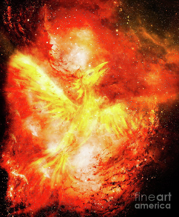 Flying Phoenix Bird As Symbol Of Rebirth And New Beginning In Cosmic ...