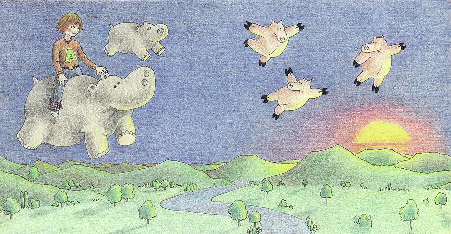 Flying Pigs And Hippos Drawing