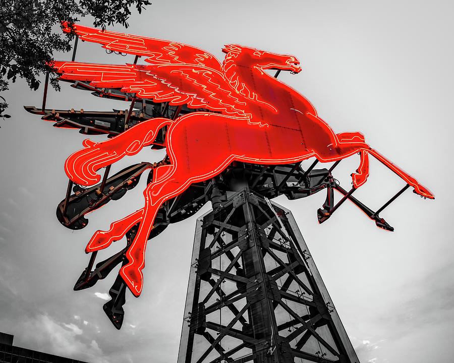 Flying Red Pegasus - Dallas Texas Selective Coloring Photograph by Gregory Ballos