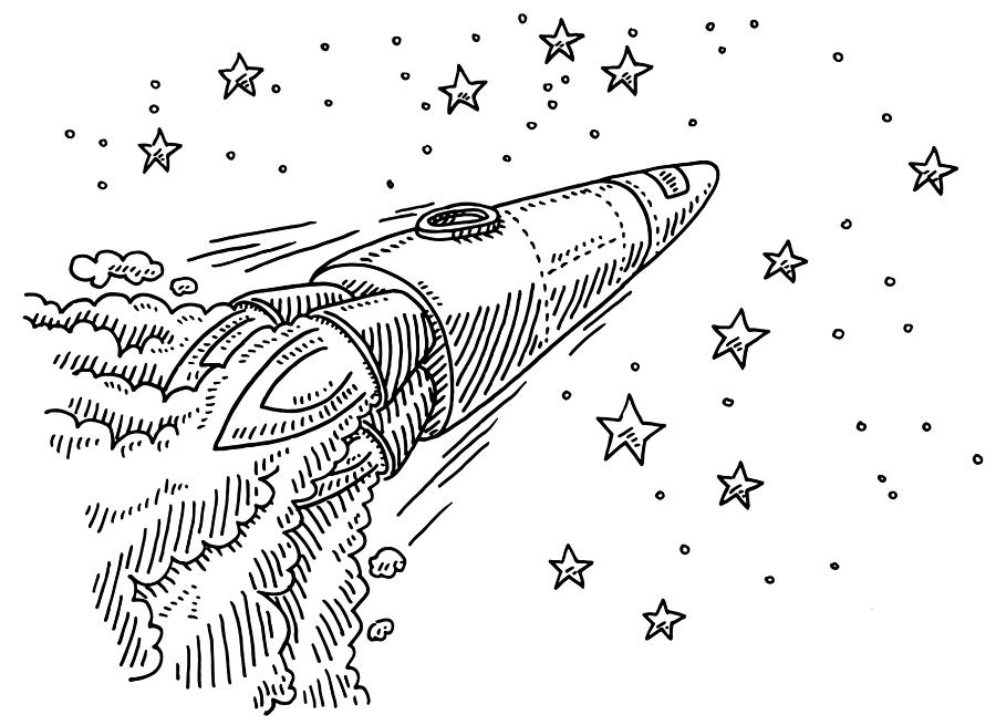 Flying Rocket To The Stars Drawing Drawing by FrankRamspott