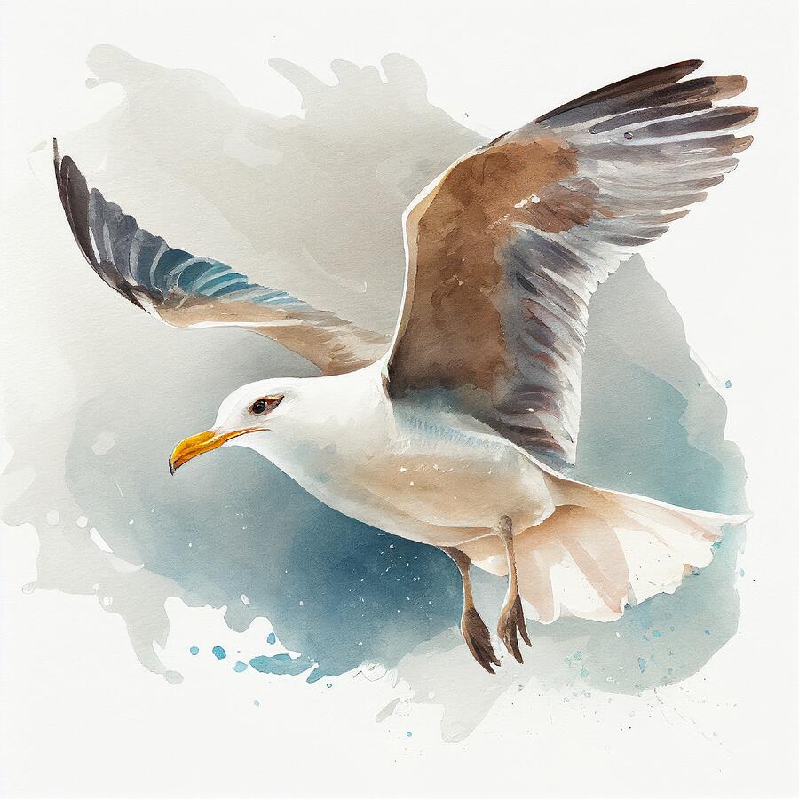 Seagull Painting - Flying Seagull by My Head Cinema