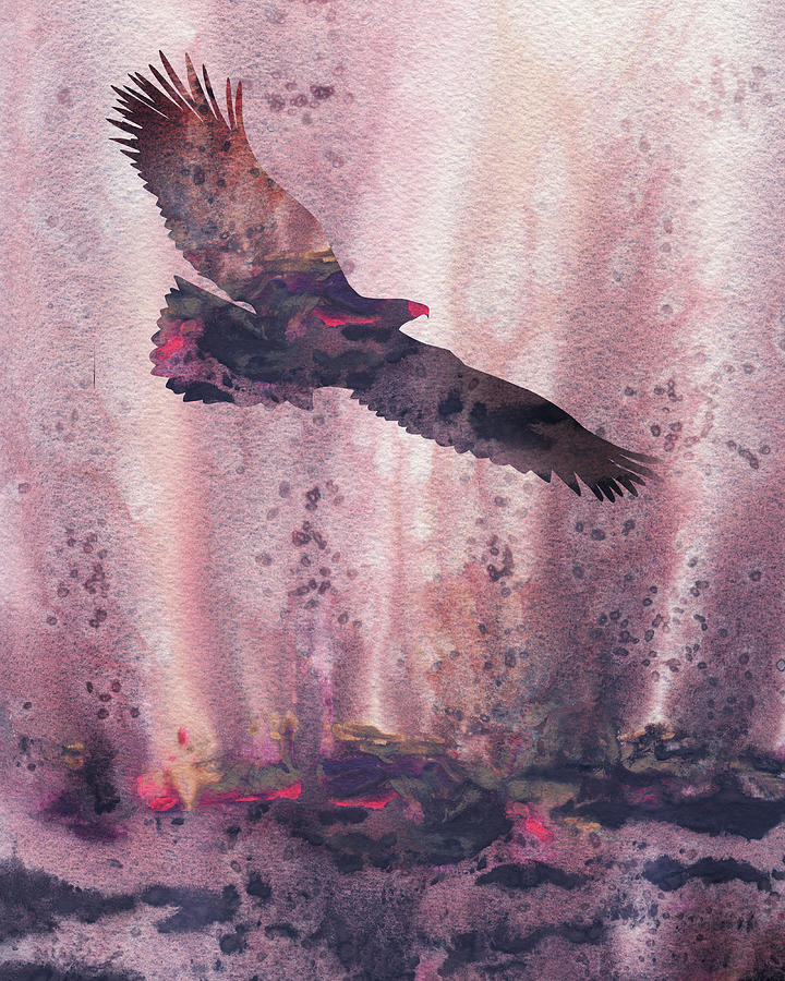 Flying To Freedom Eagle Watercolor Silhouette  Painting by Irina Sztukowski