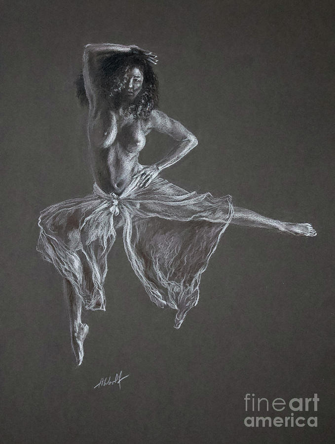 Topless Dancer Pastel - Flying Topless Dancer by Anatol Woolf