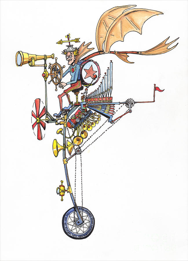 Flying Unicycle Band Drawing by Eric Haines