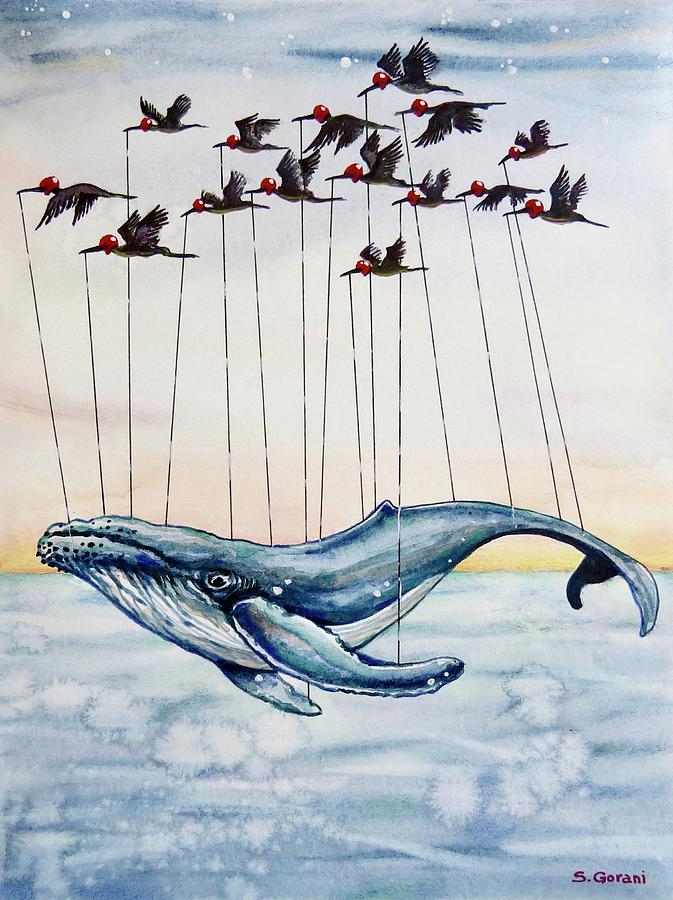 Surrealism Painting - Flying Whale by Geni Gorani