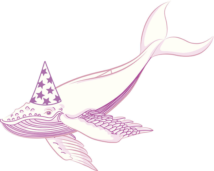 Flying Whale Wearing A Party Hat Drawing by Diane Labombarbe