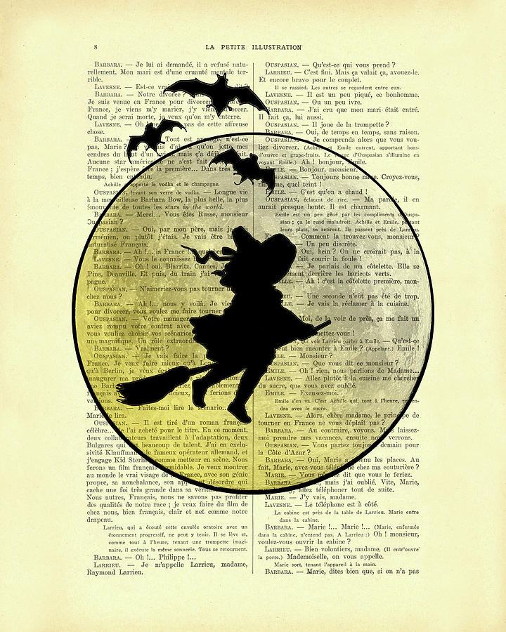 Halloween Digital Art - Flying Witch With Full Moon by Madame Memento