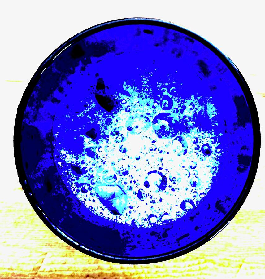 Foam in a Blue Glass Photograph by Brandon Strellis