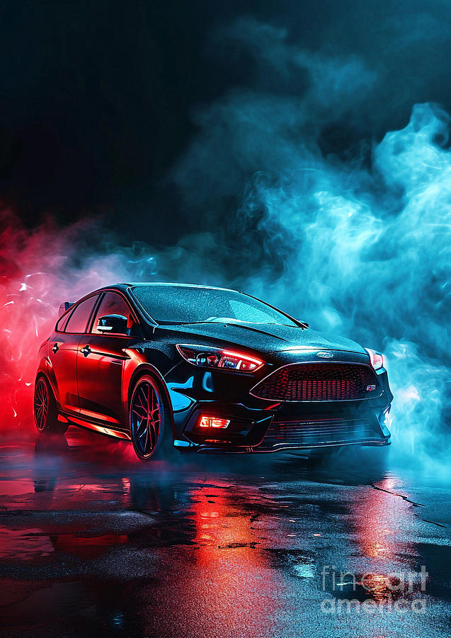 Car Digital Art - Focus on Flames Ford Focus in Epic Smoke Collection by Clark Leffler