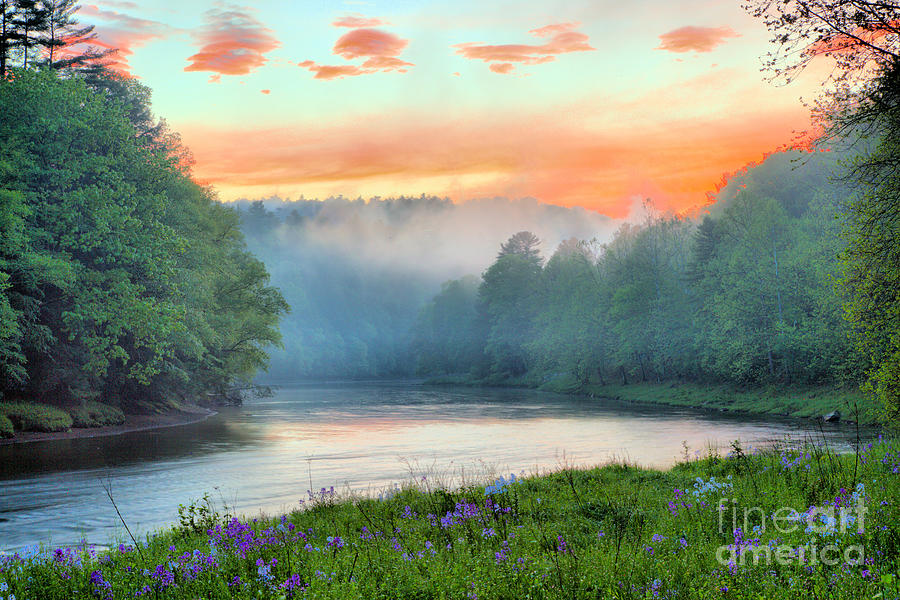 Fog And Fire Over The Clarion River Photograph by Adam Jewell