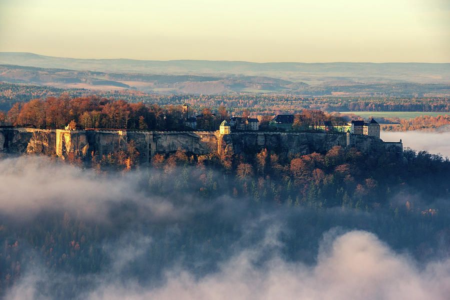 Fog around Fortress Koenigstein Photograph by Sun Travels