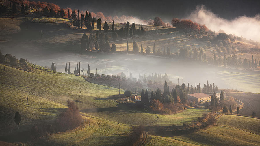 Fog in the morning in Tuscany. Val dOrcia, Pienza, Italy Photograph by Stefano Orazzini