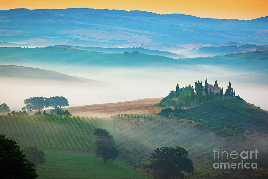 Architecture Photograph - Fog in Tuscan Valley by Inge Johnsson