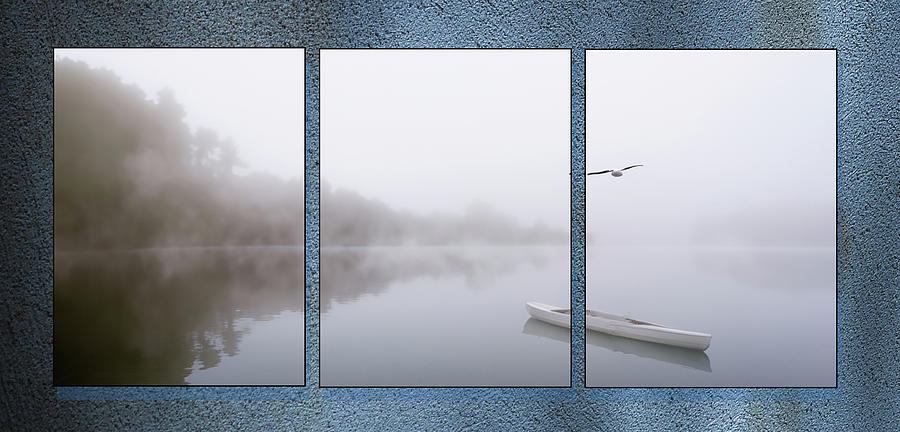 Fog On A Lake Triptych Digital Art by Cordia Murphy