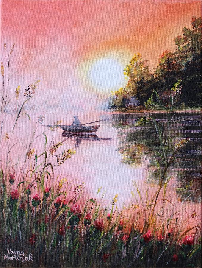 Fog on the river Painting by Vesna Martinjak