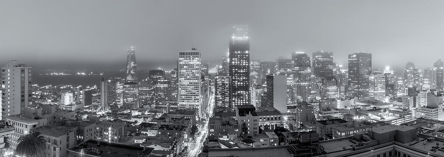 Fog Over Downtown Bw Photograph by Jonathan Nguyen