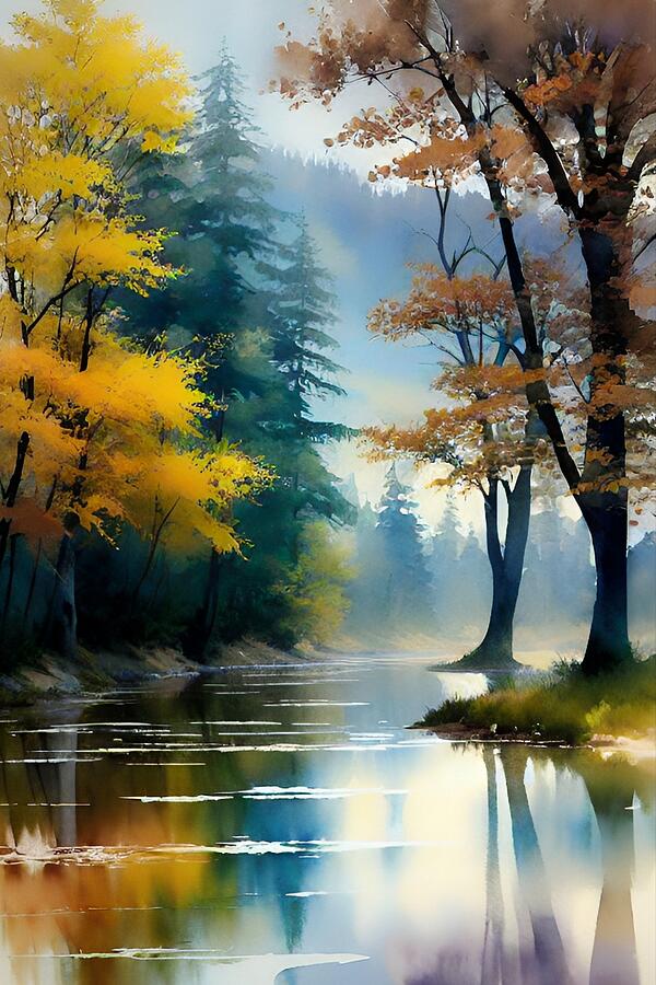 Foggy And Misty River In The Forest Digital Art