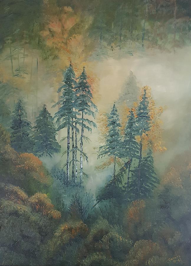Foggy Autumn Glen Painting by Connie Rish