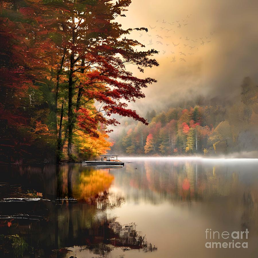 Foggy Autumn Scene Mixed Media by Aesha Mohamed