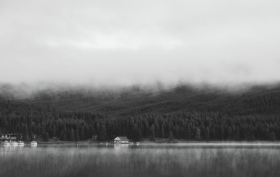 Foggy Boathouse Reflection Black And White Photograph by Dan Sproul