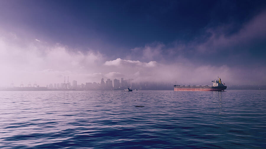 Foggy Burrard Dry Dock North Vancouver 4471-100 Photograph by Amyn Nasser