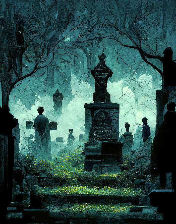 Foggy Cemetery At Night Digital Art by Mark Tisdale