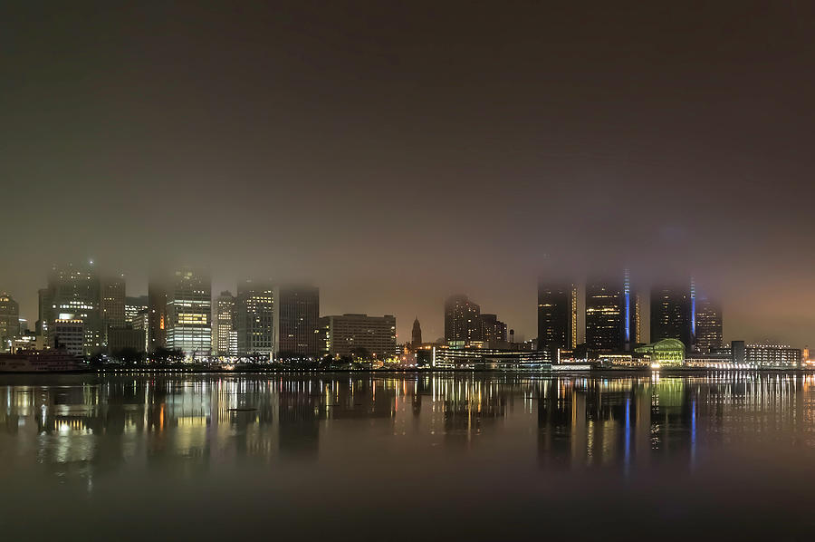 Foggy Detroit Skyline by Dave Photograph by Photography By Phos3 Kathryn Parent and Dave Paddick