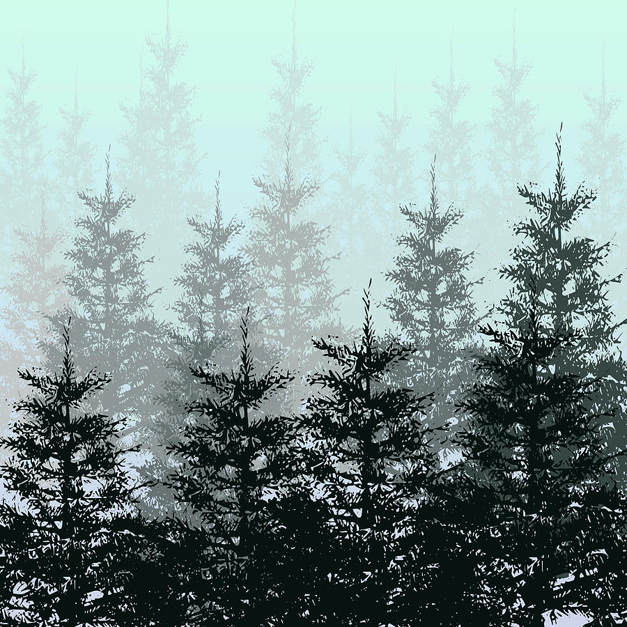 Tree Digital Art - Foggy Evergreen Forest by Nancy Merkle