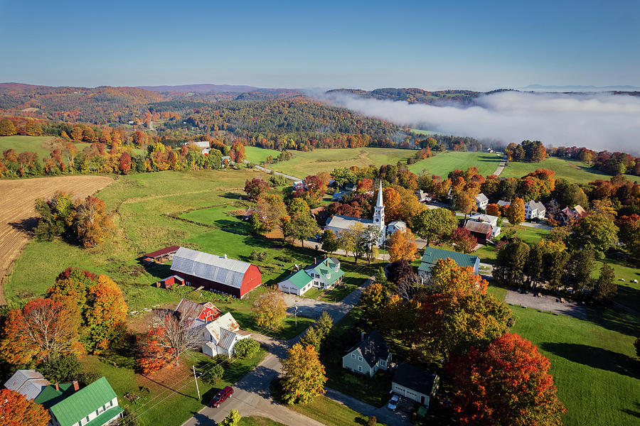 Foggy Fall Foliage Morning in Peacham, Vermont - October 2021 Photograph by John Rowe