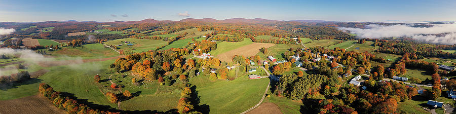 Foggy Fall Morning in Peacham, Vermont Panorama Photograph by John Rowe