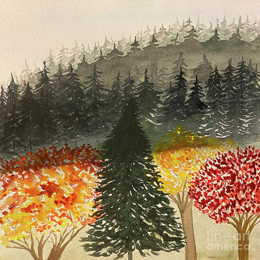 Foggy Fall Scene Painting by Lisa Neuman