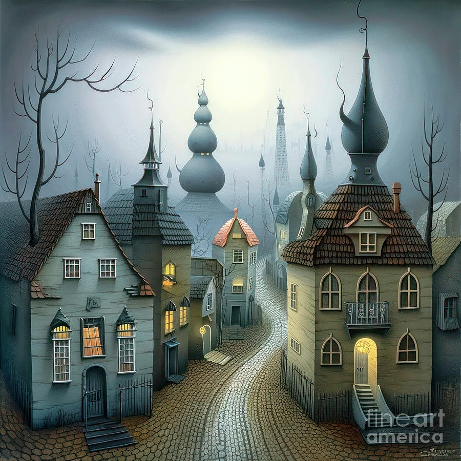 Foggy Fantasy Town Digital Art by Jutta Maria Pusl