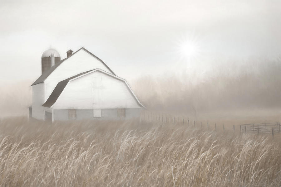 Summer Mixed Media - Foggy Farm Scenery by Lori Deiter