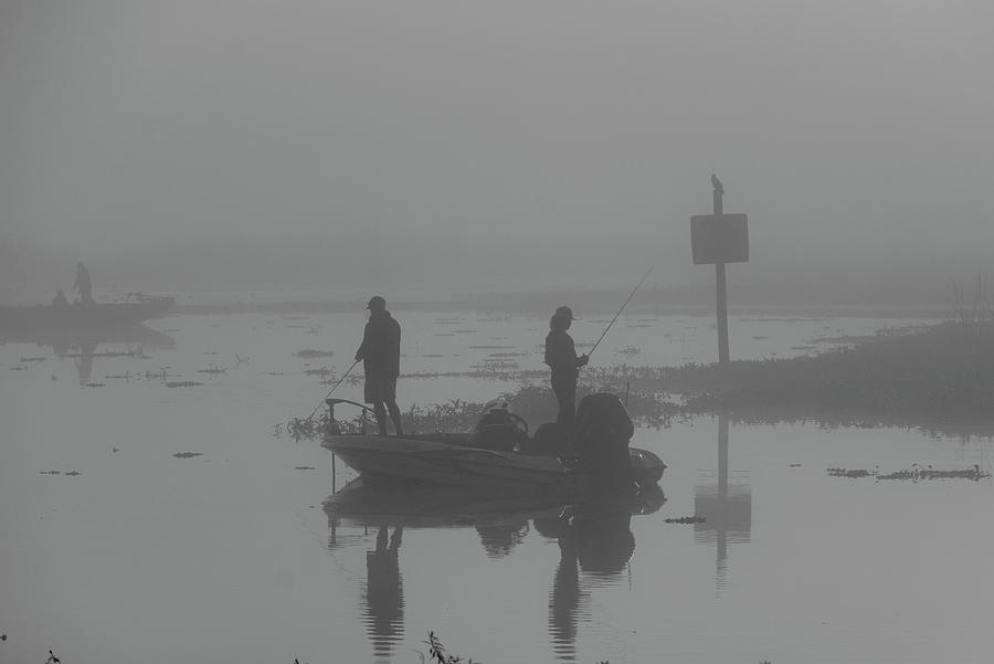 Foggy Fishers Black And White  Photograph by Christopher Mercer